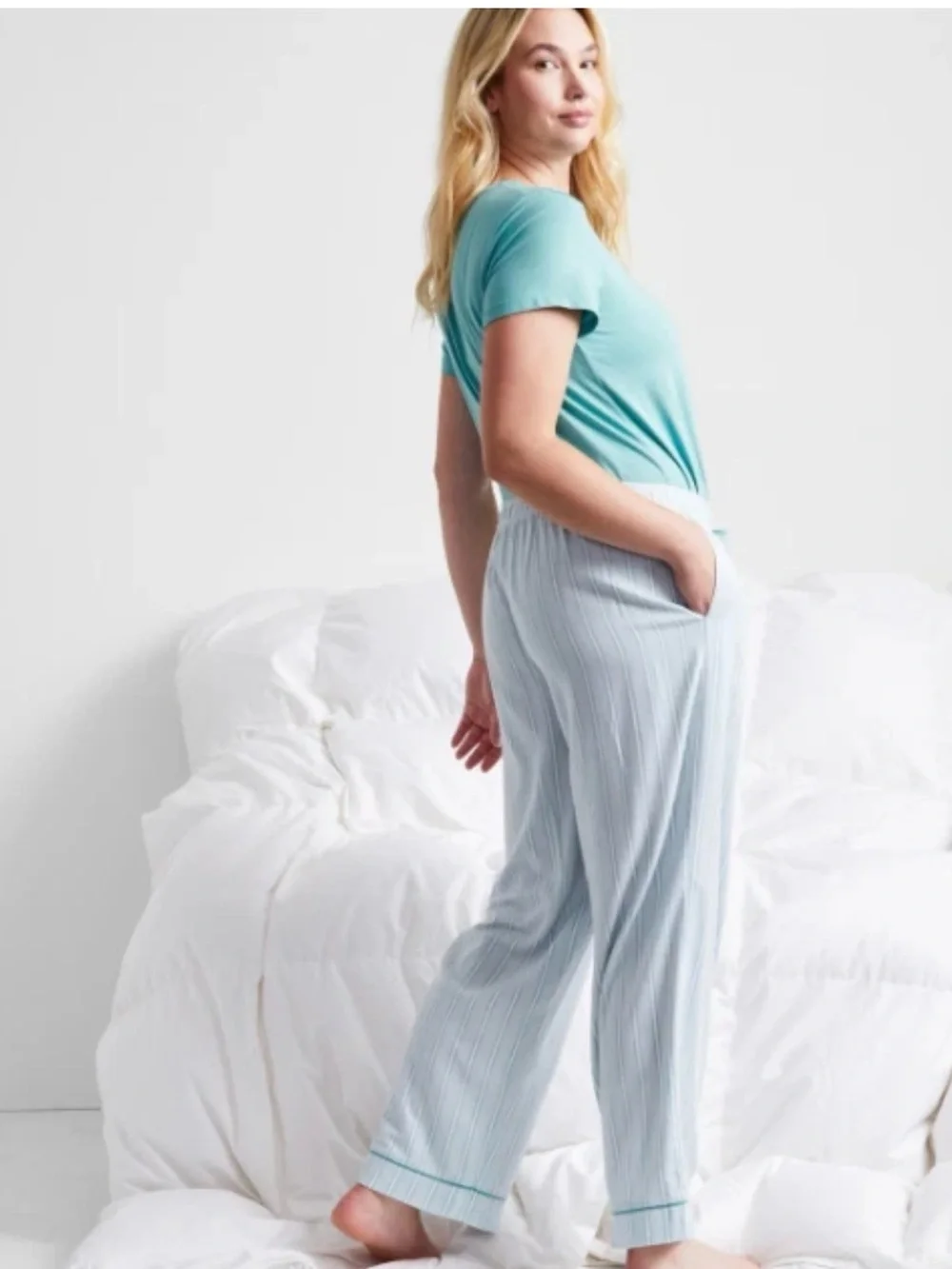 State of Day Women's Flannel Pajama Pants mint stripe XL elastic drawstring